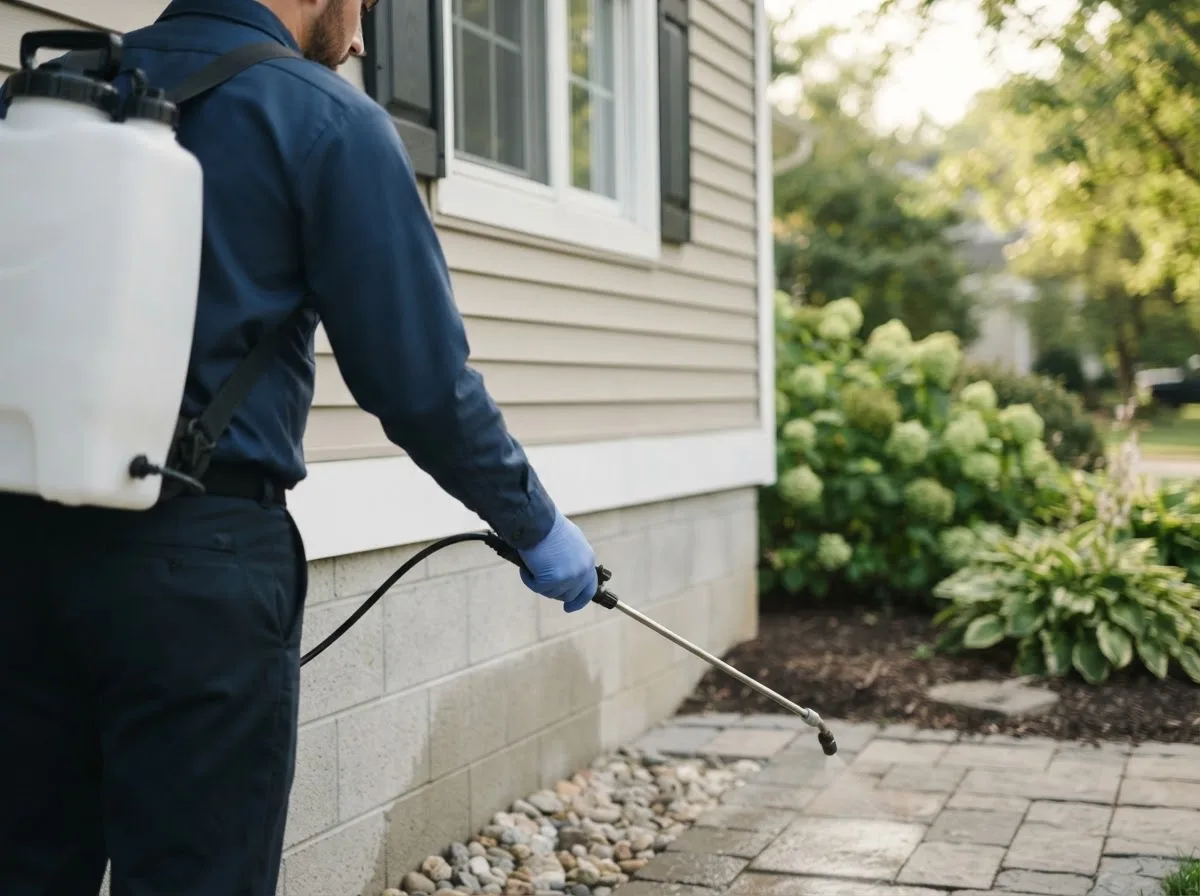 Pest control technician inspecting a home in Galloway, WV